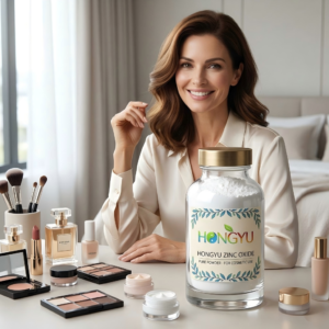 HONGYU Brand Zinc Oxide USP/Pharma grade white powder for premium skincare and cosmetics.