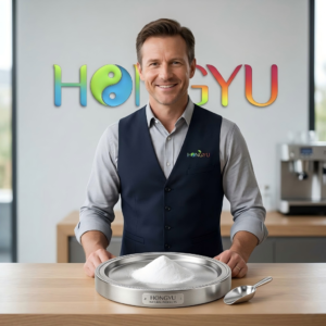 HONGYU Brand Zinc Picolinate with silver sample tray, premium organic zinc for men's health.