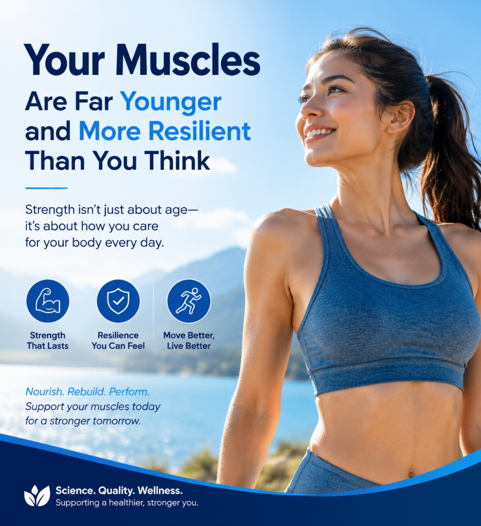 Muscle health infographic showing resistance training benefits and muscle resilience with age