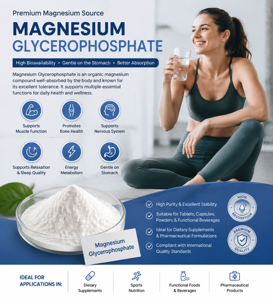 Premium Magnesium Glycerophosphate powder for dietary supplements, manufactured by Yantai Hongyu Starry Biotech Co., Ltd.